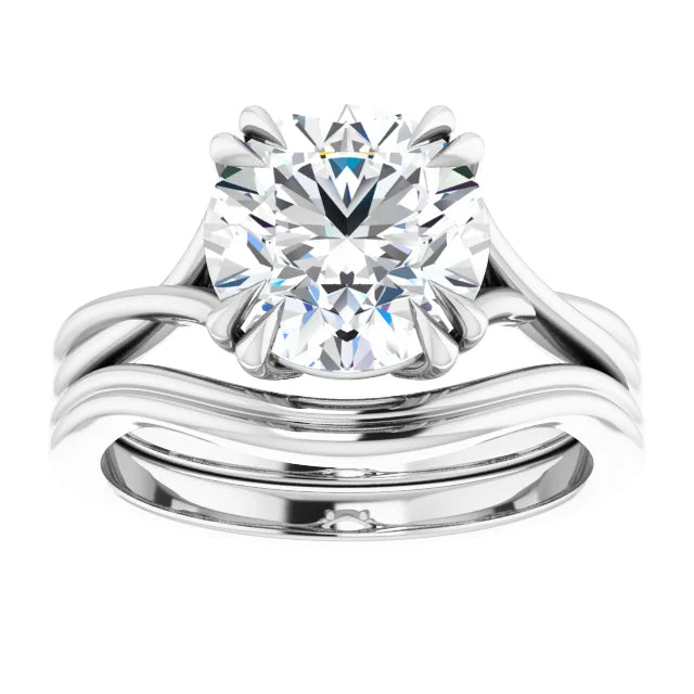2.0ct round brilliant lab diamond solitaire twisted band wedding bridal ring set | platinum women's engagement rings