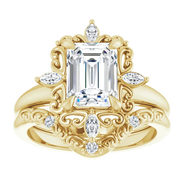 emerald cut lab diamond vintage fairy style inspired engagement ring | vintage halo engagement ring women's affordable diamond wedding bridal rings