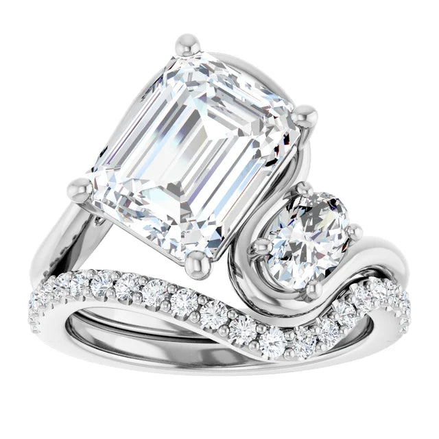 toi et moi lab diamond engagement ring 14k White gold platinum wedding ring set