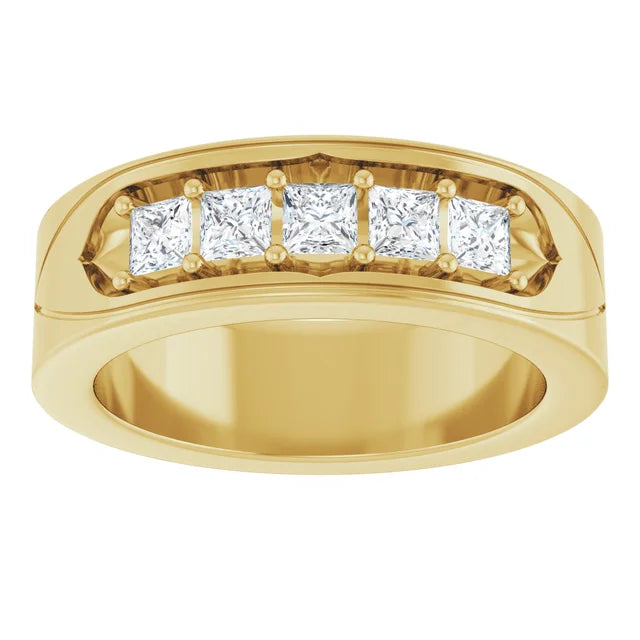 18k yellow gold square cut thick mens wedding band, unique mens wedding bands