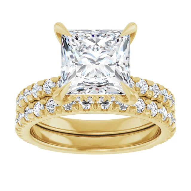 3.0ct princess square cut 14k yellow gold diamond engagement ring set