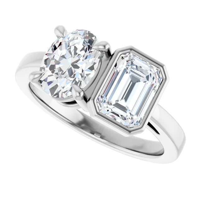 Diamond ring with two gemstones