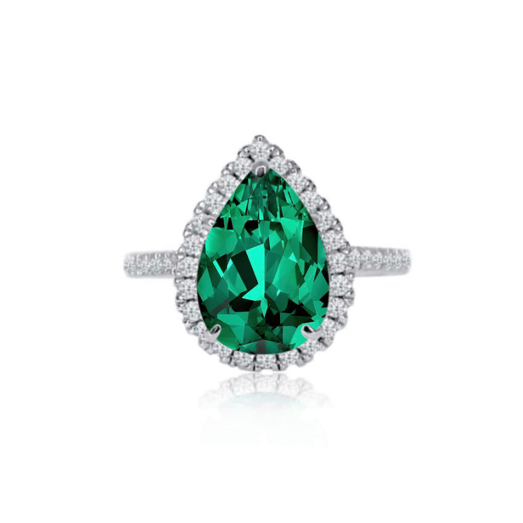 emerald pear cut engagement ring 10k white gold