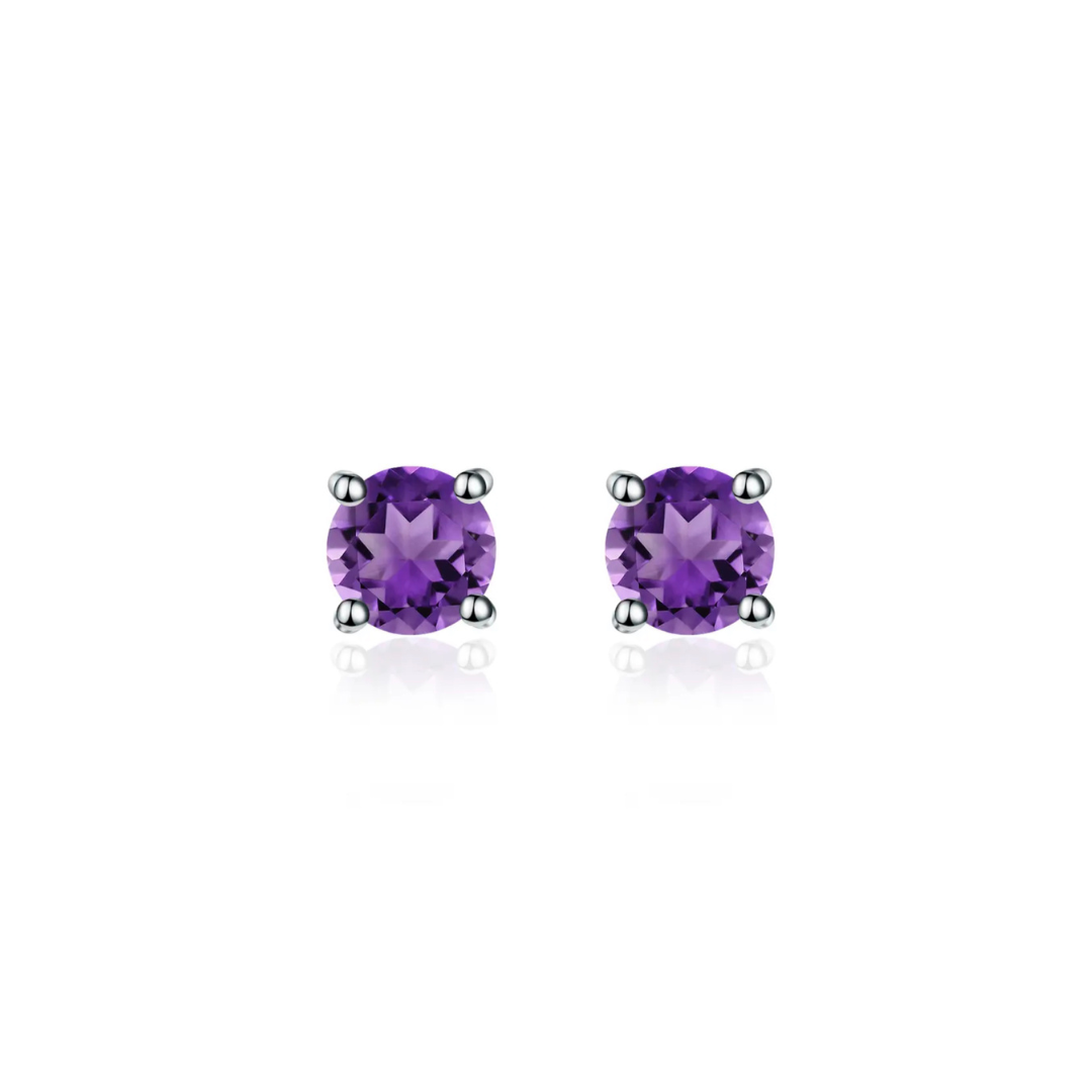 5mm amethyst gemstone round cut stud earrings