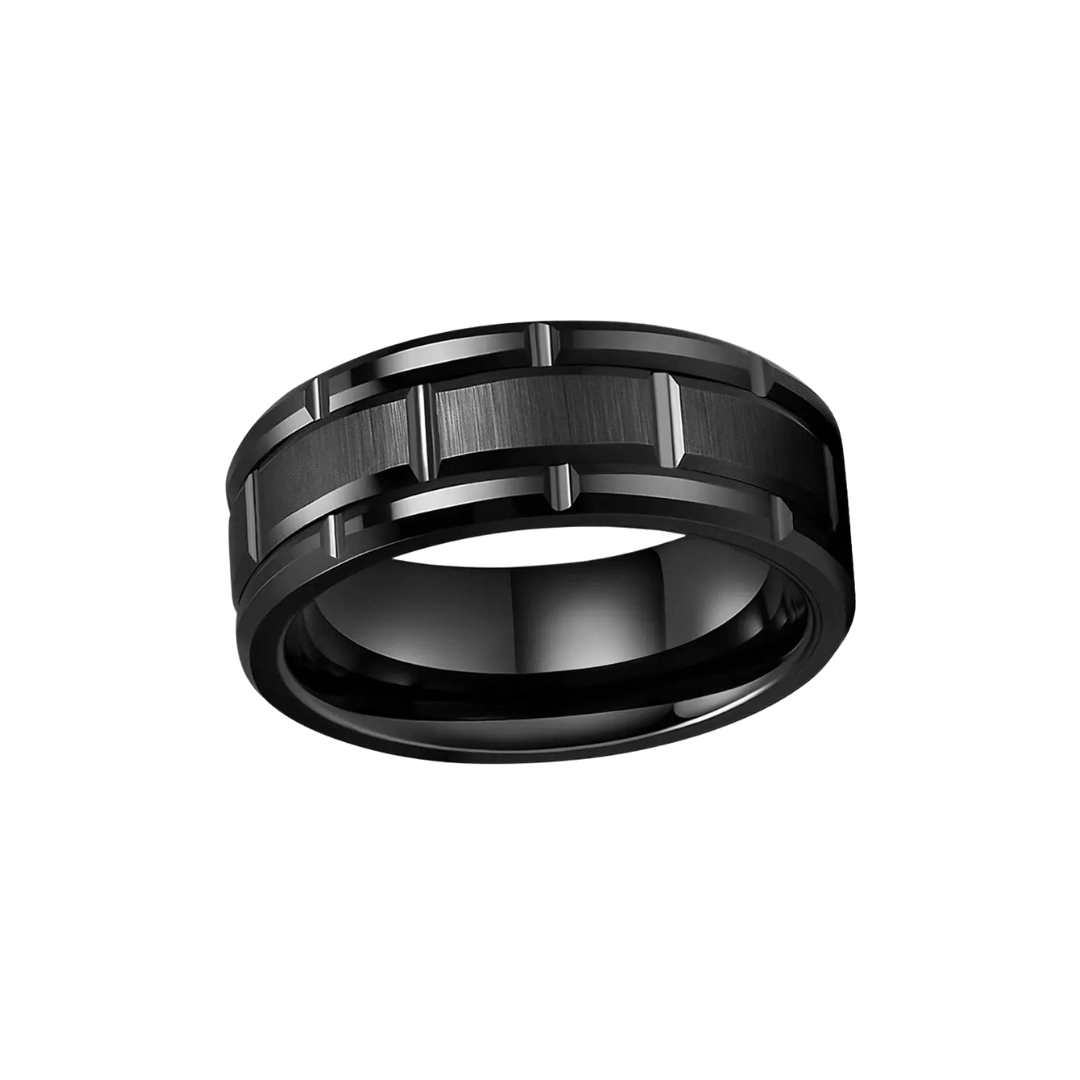 Ring Deluxe Men's Tungsten Beveled Black Ring Band