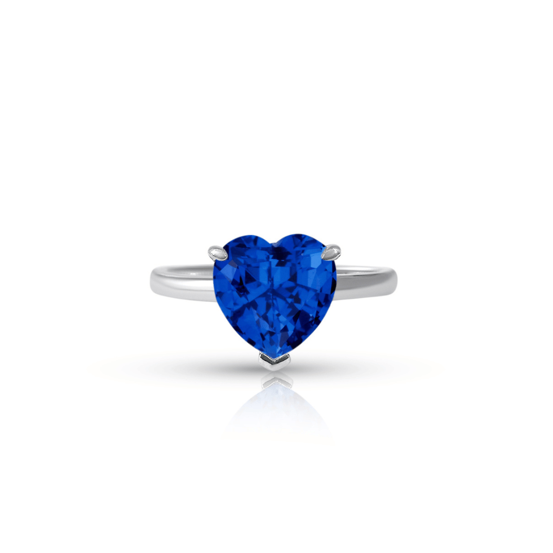 size 2 promise ring, blue sapphire heart ring, white gold ring
