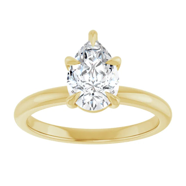 6 prong pear cut solitaire lab diamond engagement ring 18k solid yellow gold womens bridal wedding rings