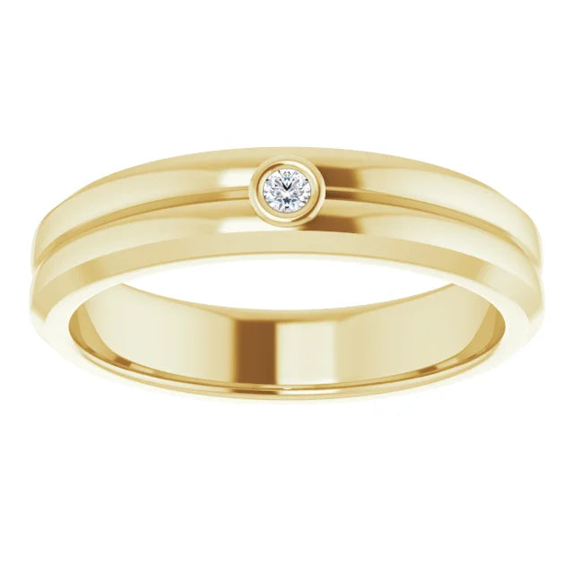 mens 18k yellow gold round cut lab diamond bezel set wedding band