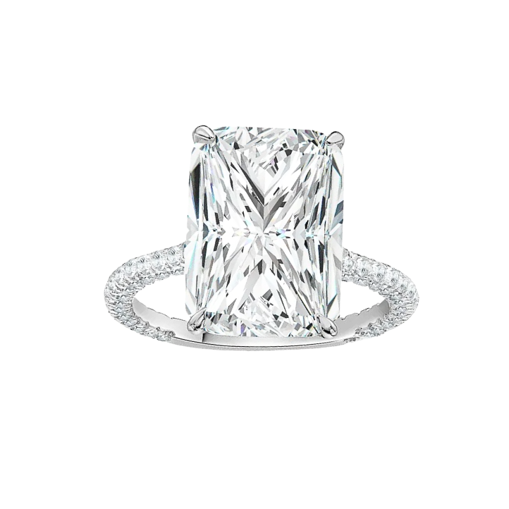 5.0ct radiant cut three row pave moissanite diamond engagement ring wedding ring white gold