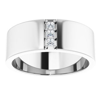 platinum diamond mens wedding band three stone princess cut lab diamond