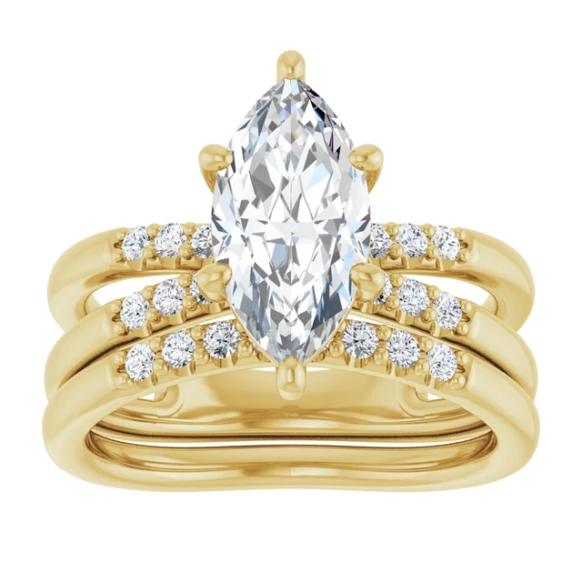 1.5ct Marquise cut lab diamond engagement ring set in platinum with three-band pavé diamond design