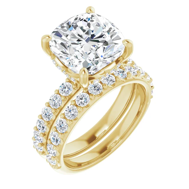 18k yellow gold cushion cut lab diamond engagement bridal ring set
