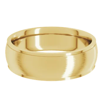 18K yellow gold men’s wedding band with satin brushed finish and polished double stepped edges – classic matte design