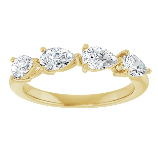 east west set pear cut four lab diamond half eternity band , stackable wedding bands, women's unique wedding bands 18k solid gold