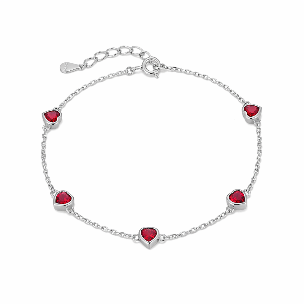 heart cut lab ruby sterling silver white gold womens adjustable bracelet