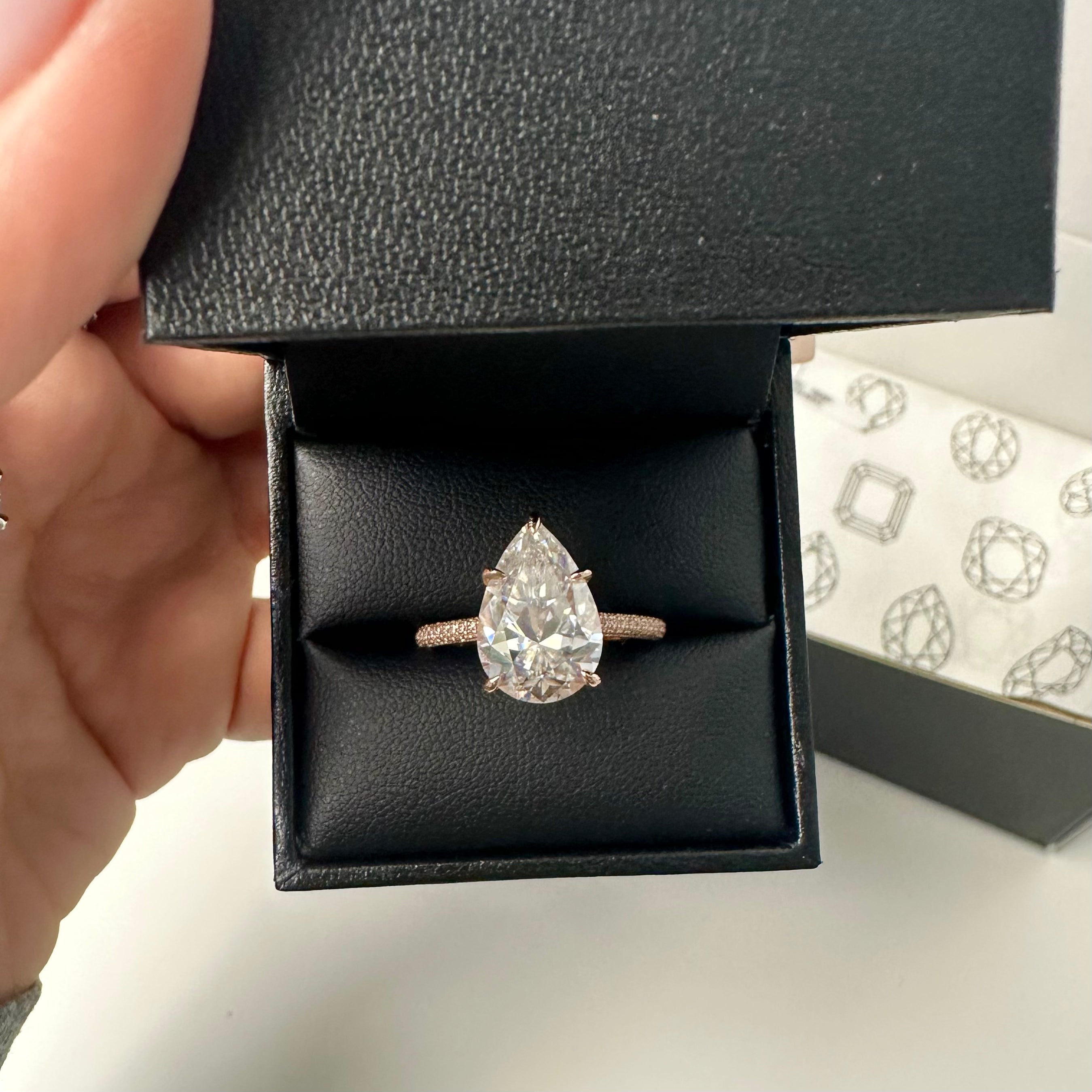14k moisante diamond pear cut engagement ring