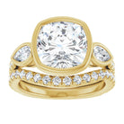 cushion cut lab diamond three stone engagement ring vintage inspired wedding ring set