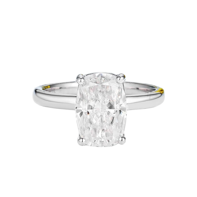 14k white gold 2.5ct moissanite diamond elongated cushion cut ring