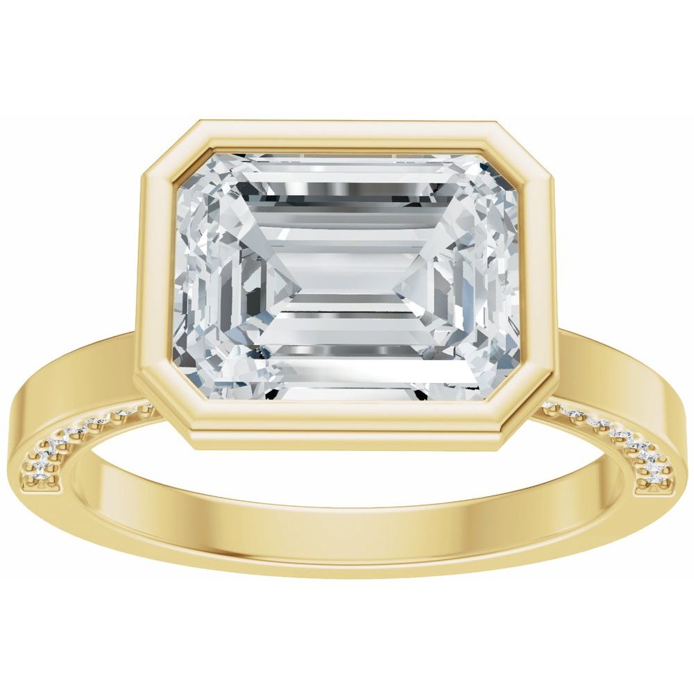 east west emerald cut lab diamond engagement ring yellow gold 14k