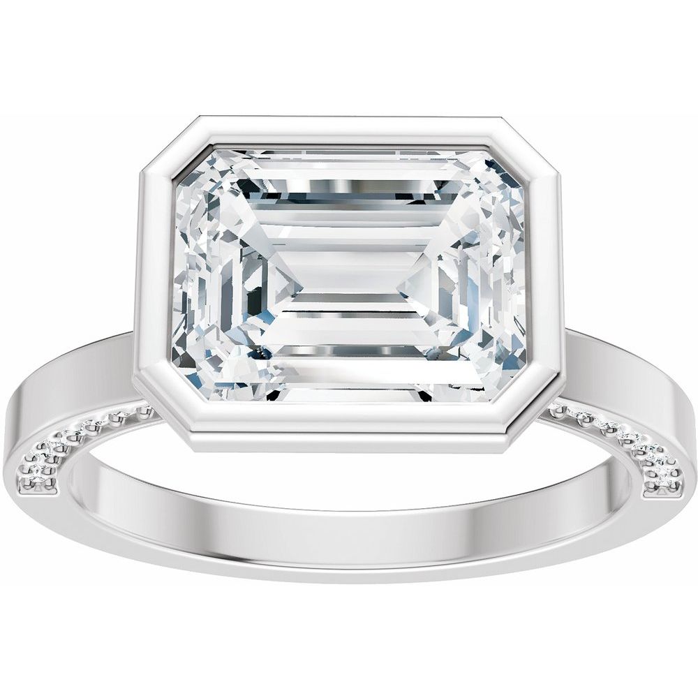 emerald cut bezel set lab diamond engagement ring