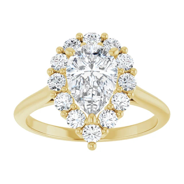 1.5ct pear cut halo engagement bridal ring 18k yellow gold
