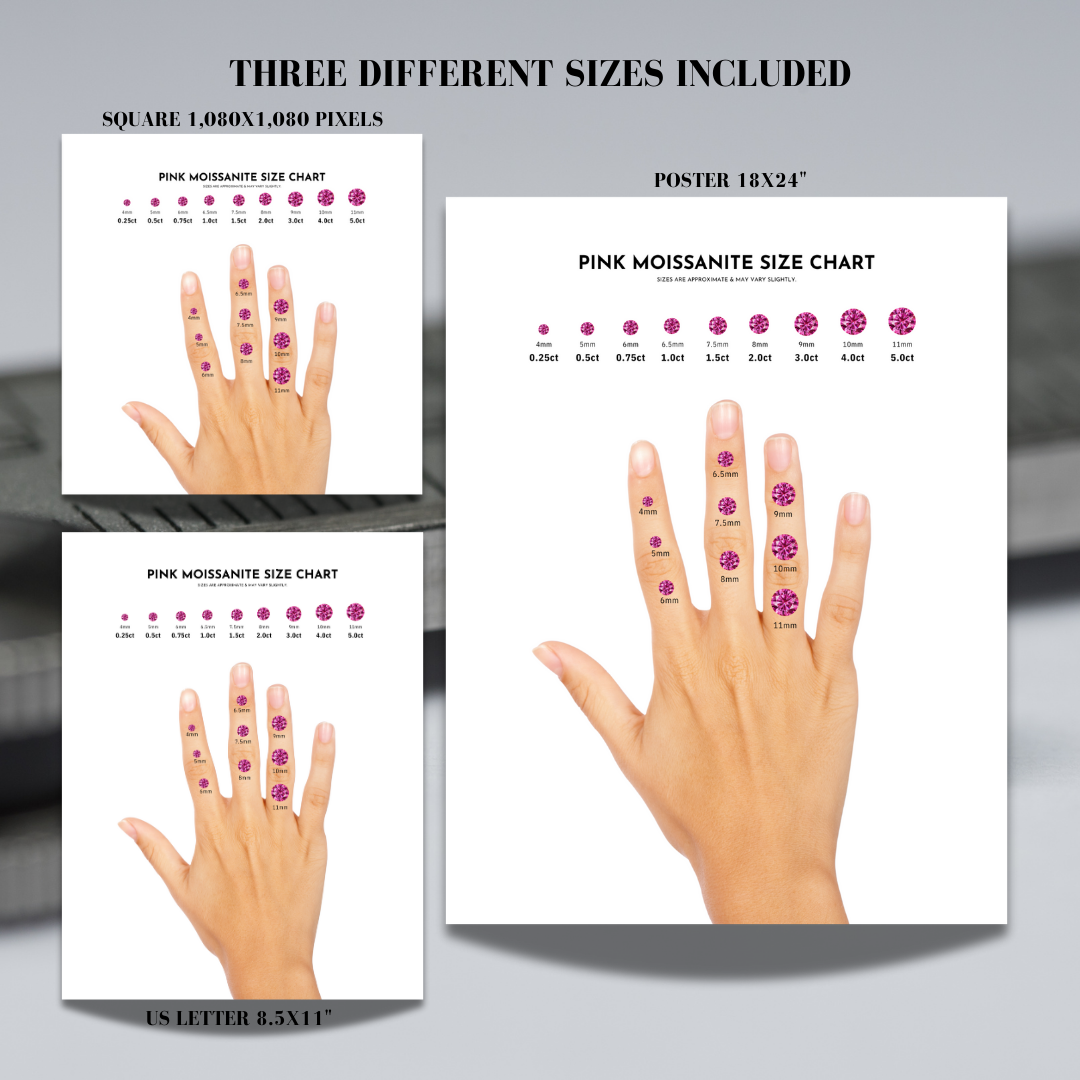 pink moissanite diamond size chart