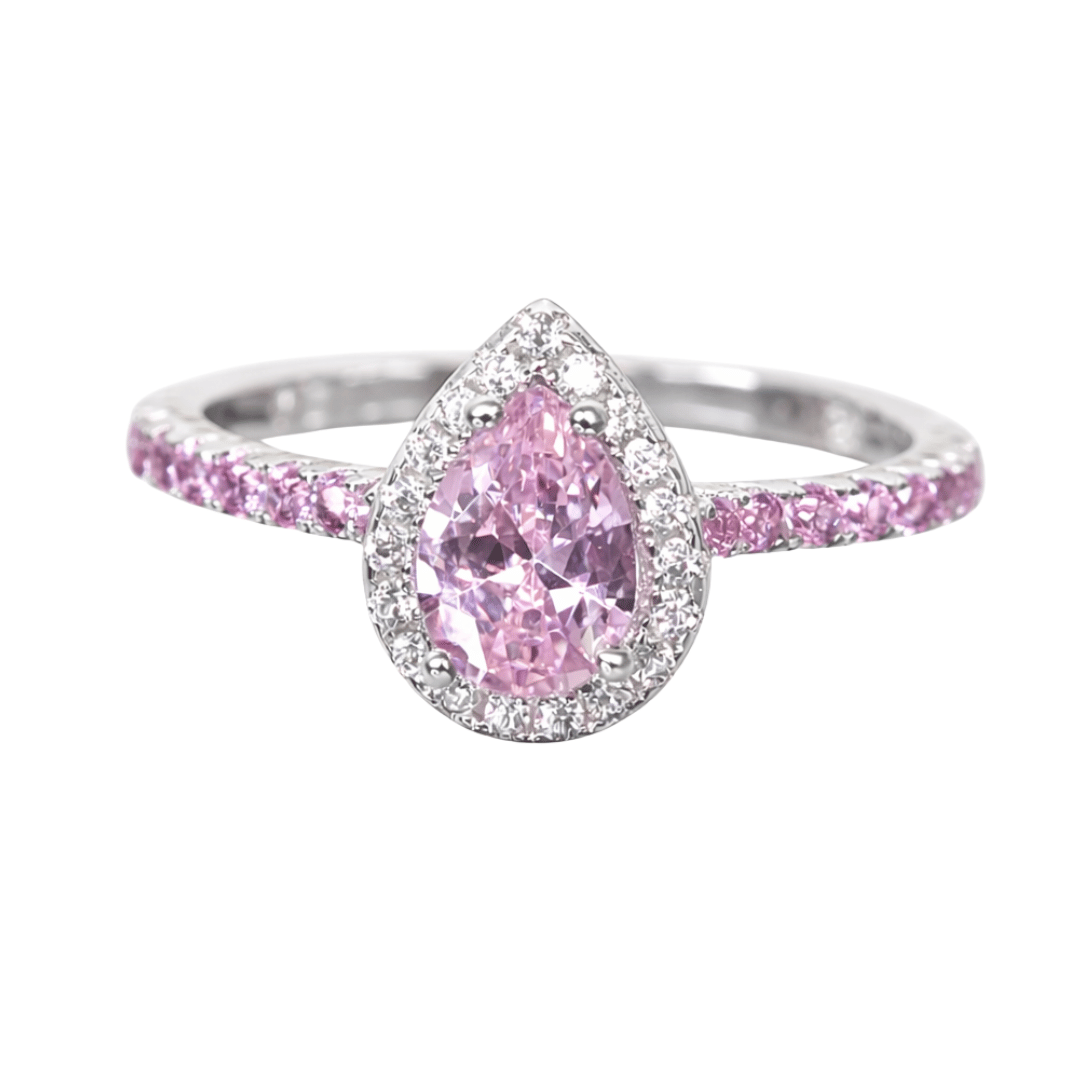 pink and white unique pear cut sterling silver promise ring for her