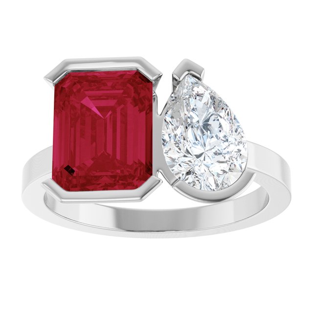ruby and diamond toi et moi engagement ring 14k white gold 