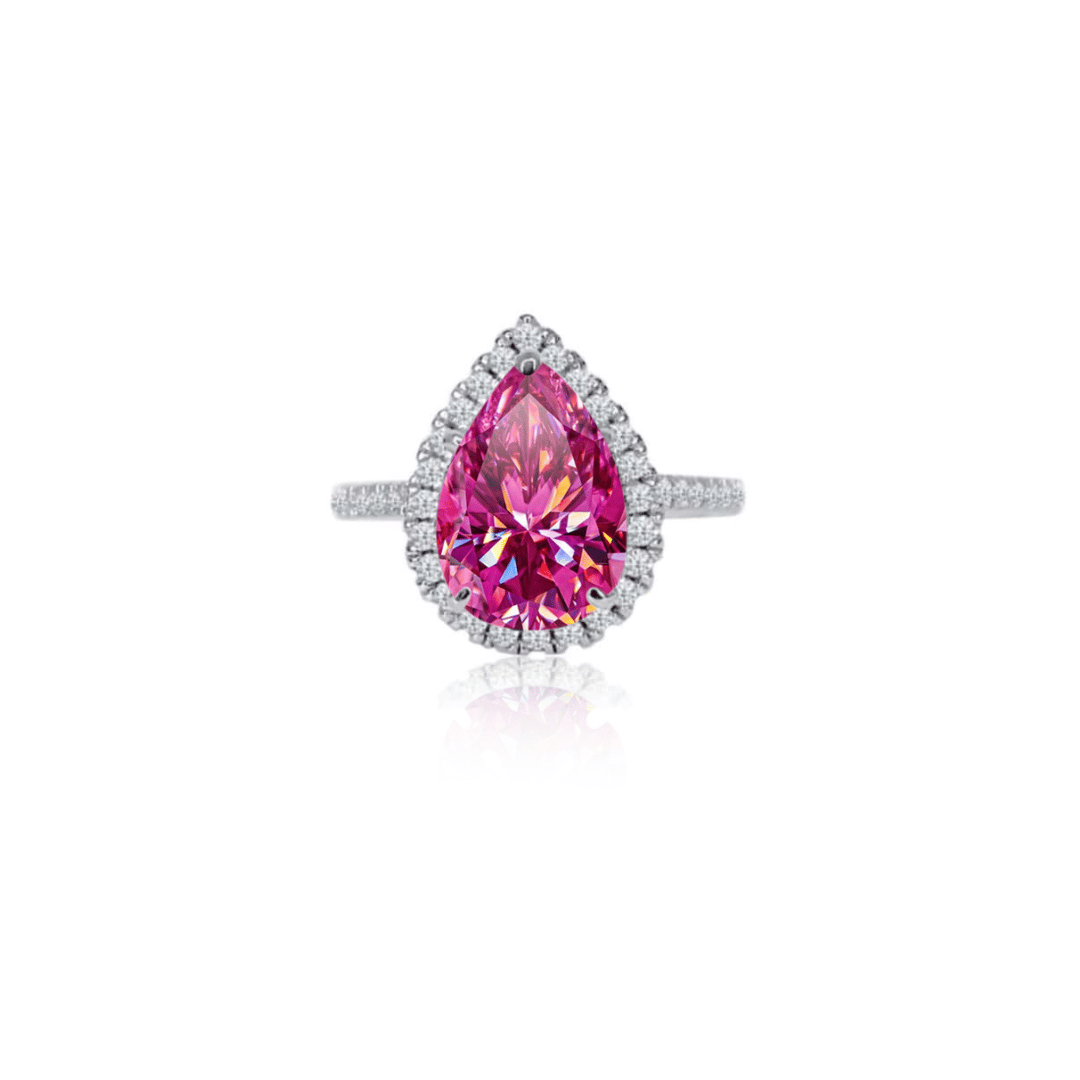 pink moissanite pear cut diamond engagement ring halo
